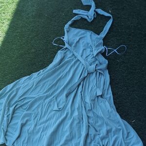 Reformation Blue Halter Sundress for Wedding Guest